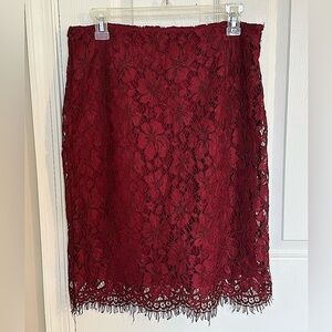 Truly Poppy Burgundy Lace Pencil Skirt Size M